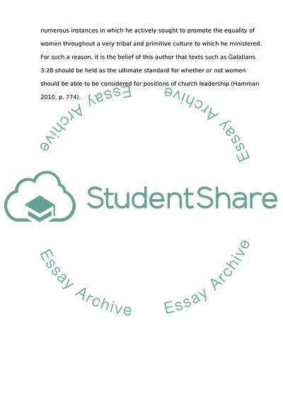 THE ARGUMENTS SURROUNDING ROLE OF WOMEN IN CHURCH LEADERSHIP