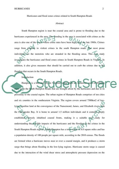 Hurricanes and Flood Zones Crimes Related to South Hampton Roads