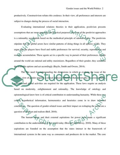 Does a Focus on the Question of Gender Re-frame Our Understanding of World Politics, If So How