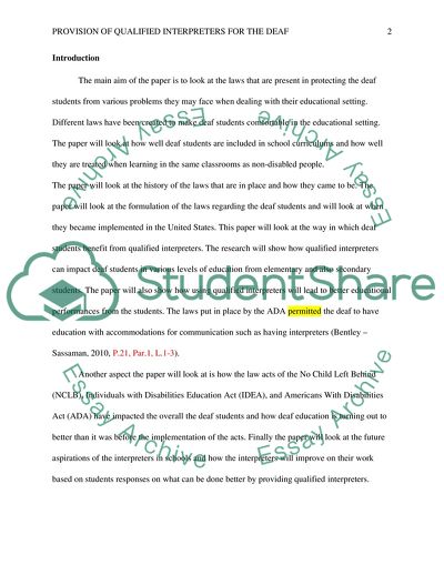 Providing Qualified Interpreters for Deaf Students According to NCLB, IDEA and ADA ACTS