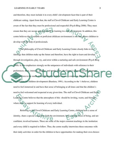 Learning in early years