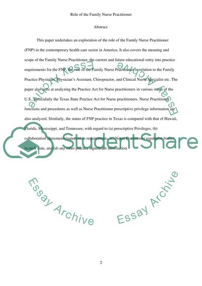 Family nurse practitioner role essay