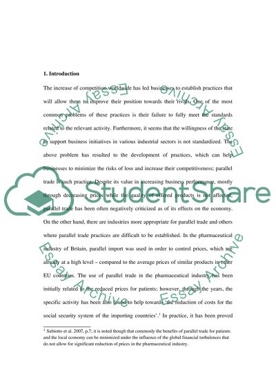 Parallel Trade in Pharmaceuticals in the UK