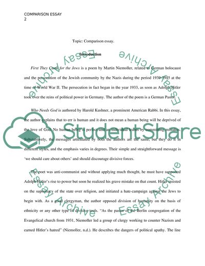 First They Came for the Jews by Niemoller and Who Needs God by Kushner