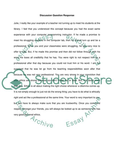 Discussion Question Response How to Be a Person