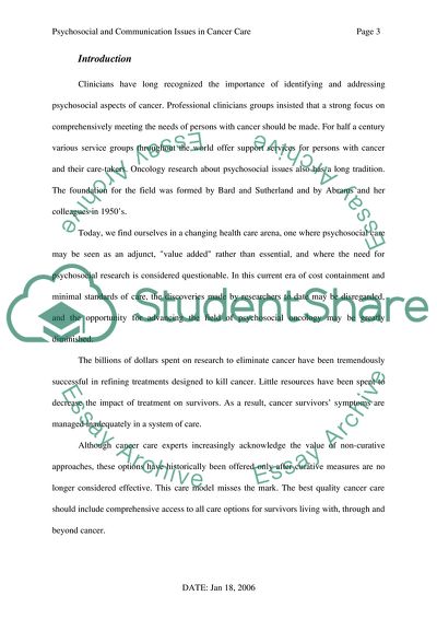 Psychosocial and Communication Issues in Cancer Care