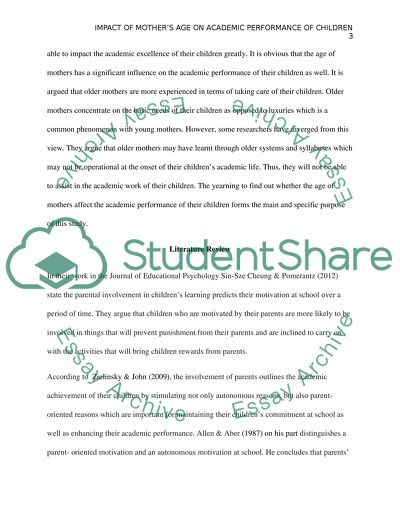 Impact of Mothers Age on Academic Performance of Children