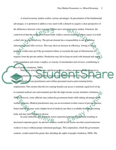 Comparison of Free Market Economy and Mixed Economy Systems