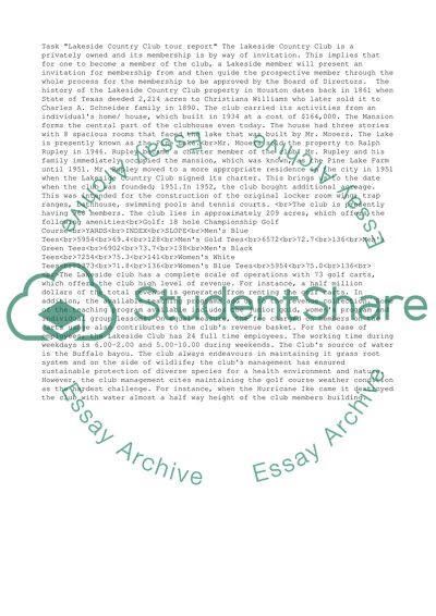 Lakeside Country Club tour report