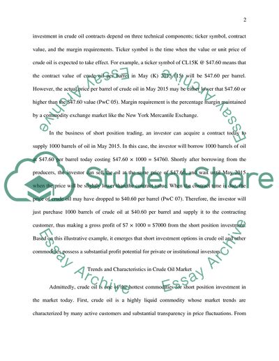 Alternative Investments Crude Oil as a Short Commodity
