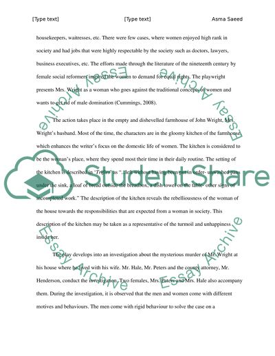 Analysis of Trifles by Susan Glaspell