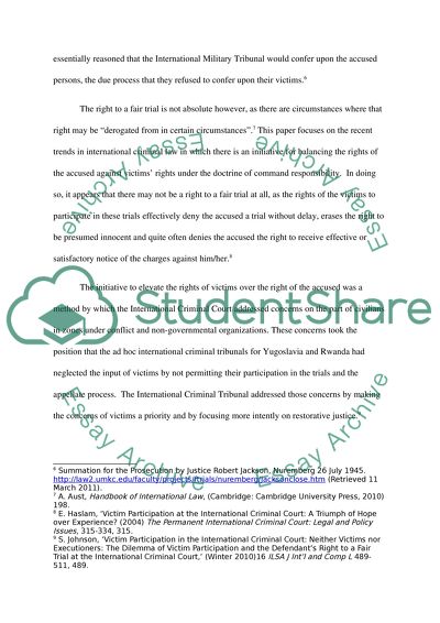 Balancing the Rights of the Accused and Victims Rights in International Law